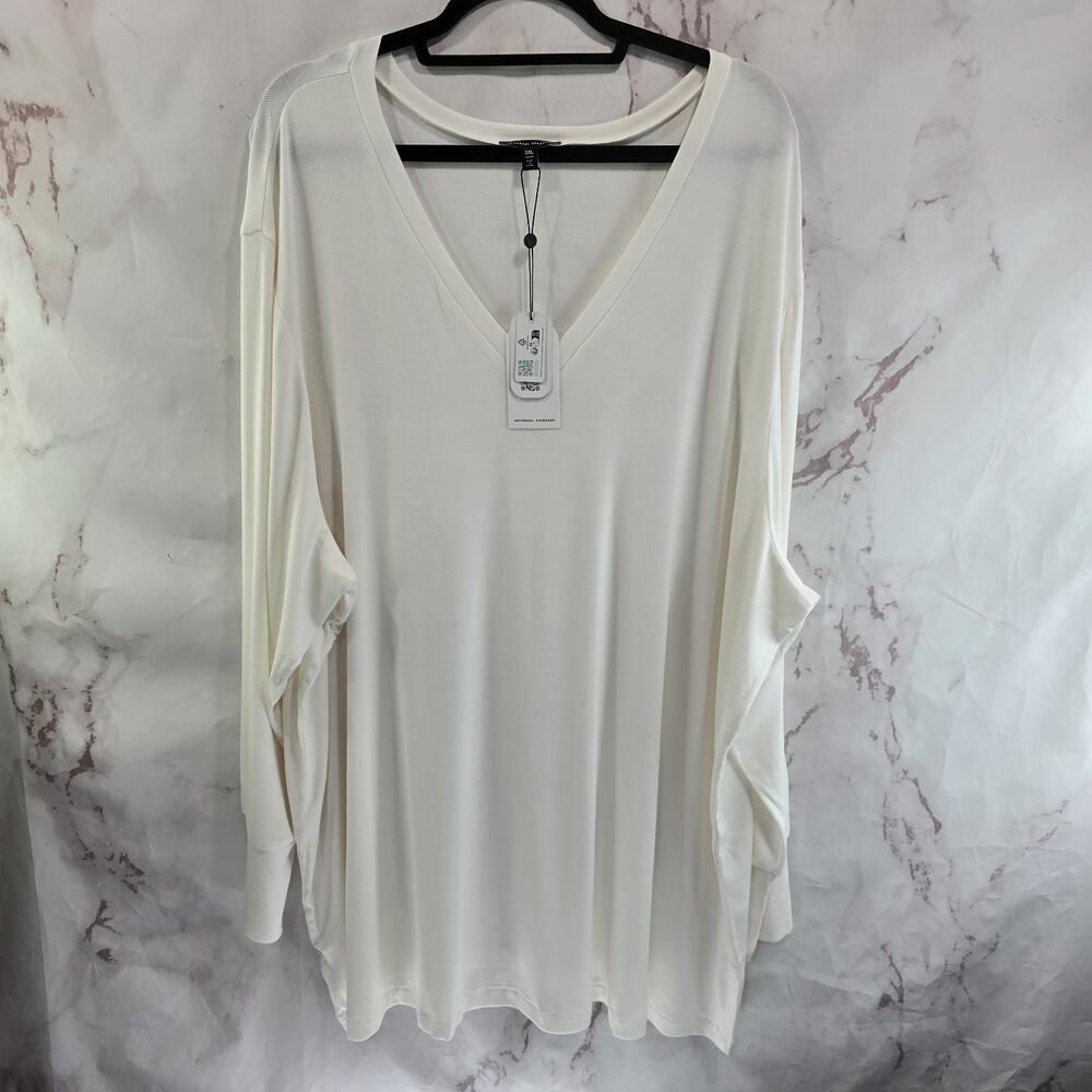 Universal Standard Shirt Womens 6X 3XL White Foundation V Rib Long Sleeve Modal